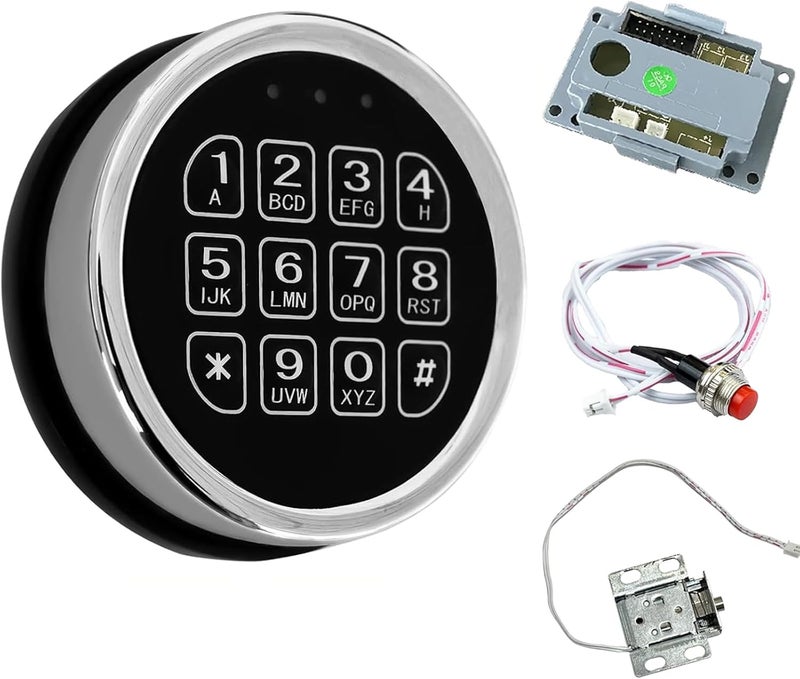 LEMOORE Electronic Gun Safe Lock Replacement, Zinc Alloy Keypad Gun Safe Lock with Solenoid Access,14 Ribbon Cable Motherboard & Reset Button Lock Set Chrome - Image 1
